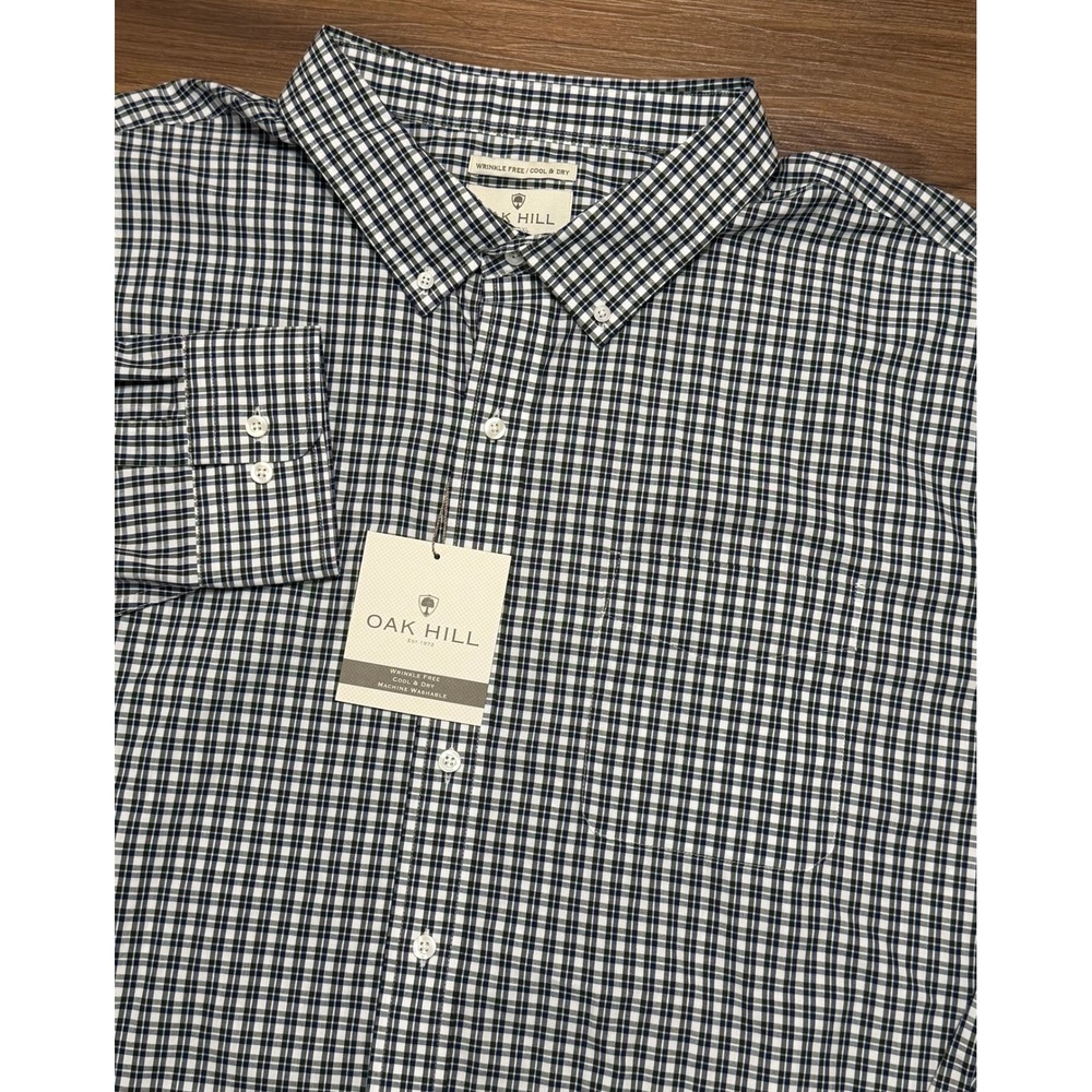 Oak Hill Mens Navy Blue White Check Long Sleeve Button Down Shirt Sz 4XL NEW